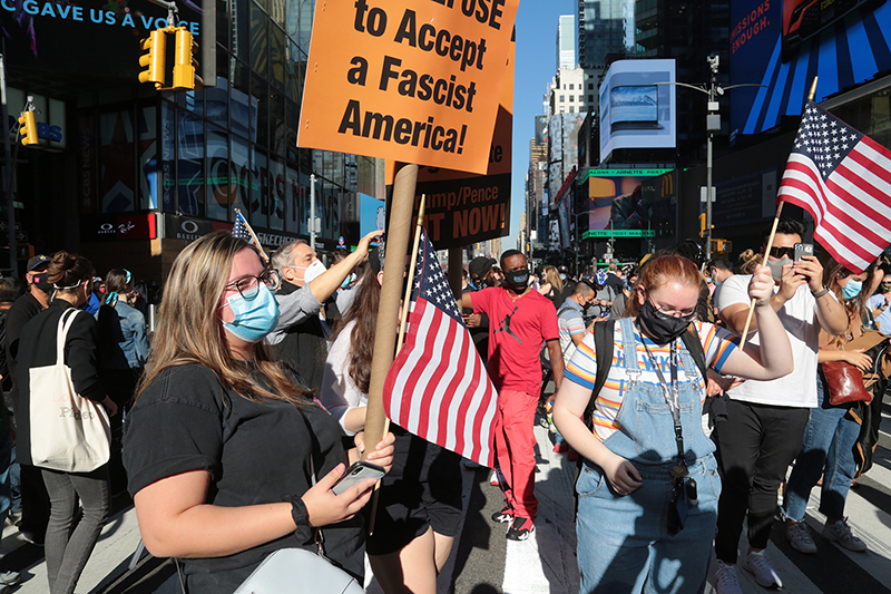 2020 Election Celebrations : New York City : Times Square : Richard Moore : Photographer : Photojournalist